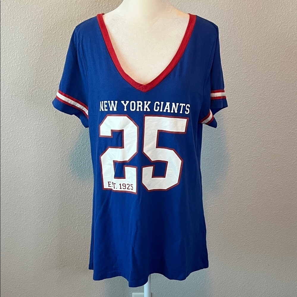 NFL Team Apparel NY Giants VNeck Short Sleeve TShirt Blue/Red Size XL